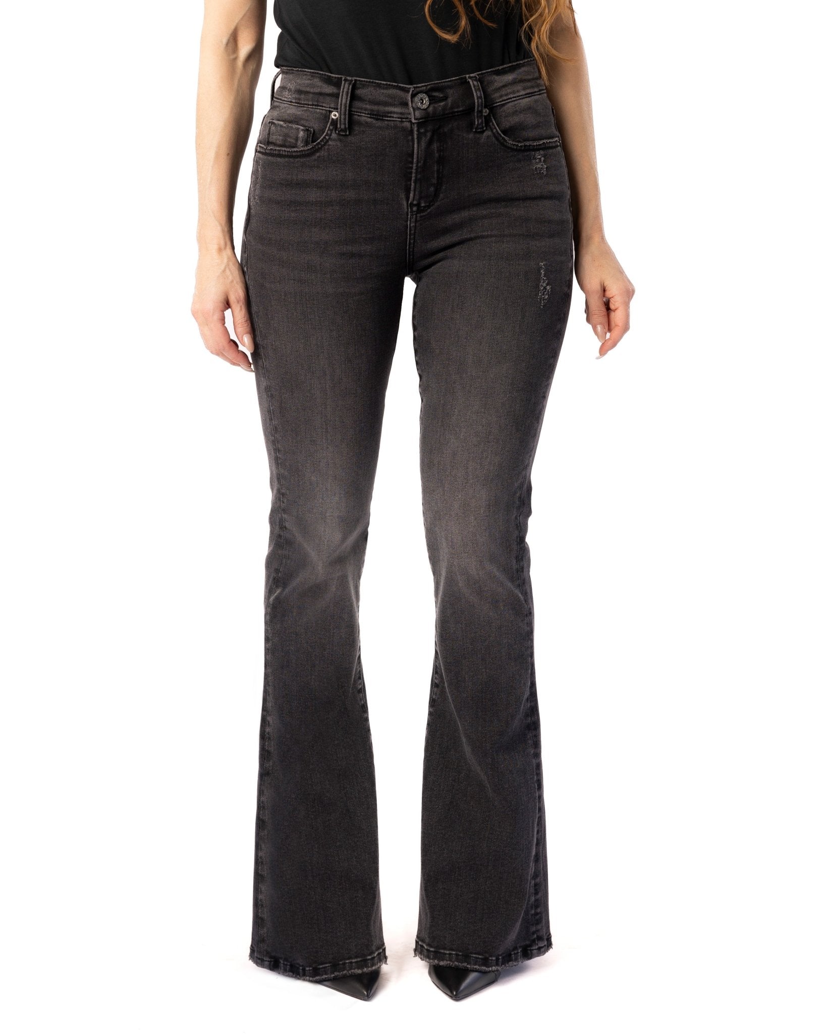 High Rise Flare Distressed Jeans Black - Southern Fashion Boutique